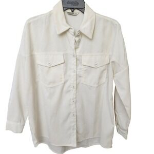 Stradivarius Cream Corduroy Oversized Shirt Jacket Two Pocket Long Sleeve Size S